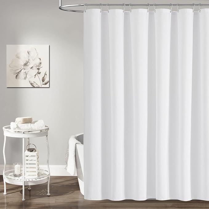 BTTN Extra Long Fabric Shower Curtain - 72x90 Inch Linen Textured Heavy Duty Cloth Shower Curtain Set with Plastic Hooks, Modern Hotel Luxury Waterproof Polyester Shower Curtains for Bathroom, White