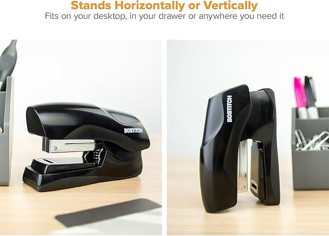 Bostitch Office Heavy Duty Stapler, 40 Sheet Capacity, No Jam, Half Strip, Fits into the Palm of Your Hand, For Classroom, Office or Desk, Black