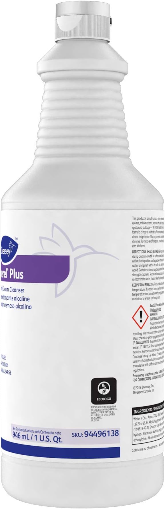 Diversey 94496138 Emerel Plus Crème Cleanser, No Scratch Cream Formula Removes Hard Water Deposits, Soap Scum, Scuff Marks & More, Ready-to-Use Squeeze Bottle, 32-Ounce