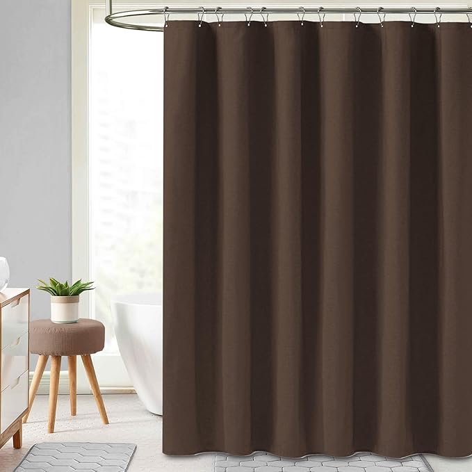 BTTN Fabric Shower Curtain, Linen Textured Heavy Duty Polyester Cloth Shower Curtain Set with Plastic Hooks, Brown, 54x78