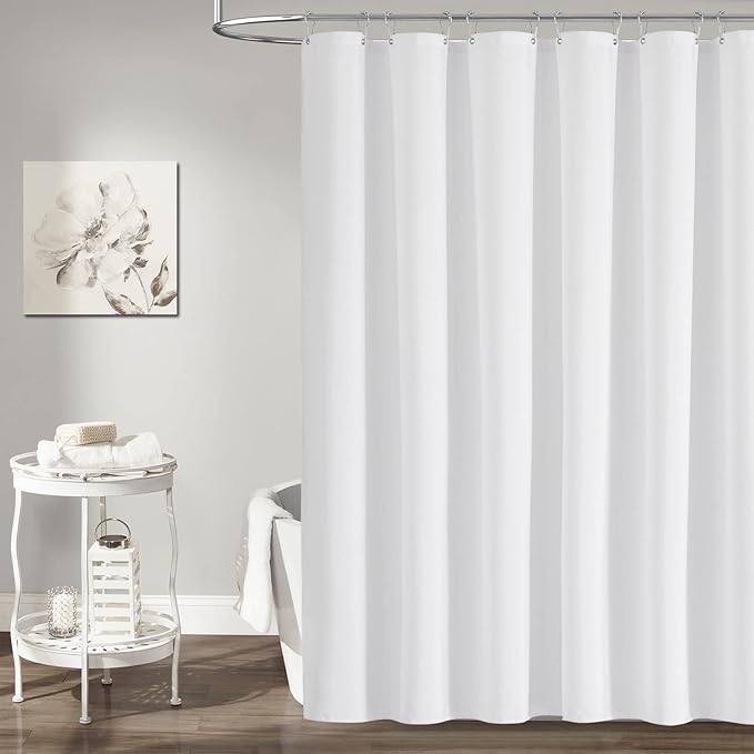 BTTN Fabric Shower Curtain, Linen Textured Heavy Duty Polyester Cloth Shower Curtain Set with Plastic Hooks, White, 60" W x 72" L (Pack of 1)
