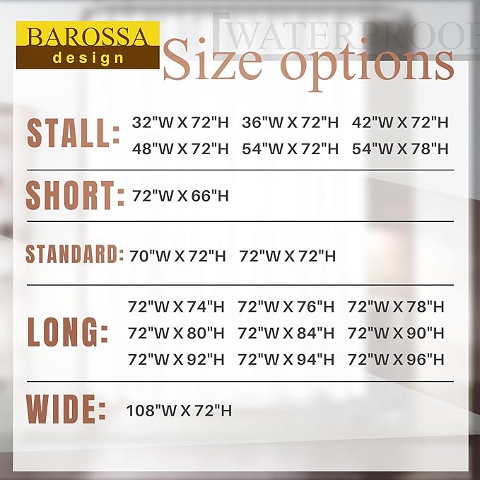 Barossa Design Waterproof Fabric Short Shower Curtain Liner Microfiber 72" W x 66" H - Hotel Quality, Machine Washable, White Shower Liner for Bath Tub, 72x66