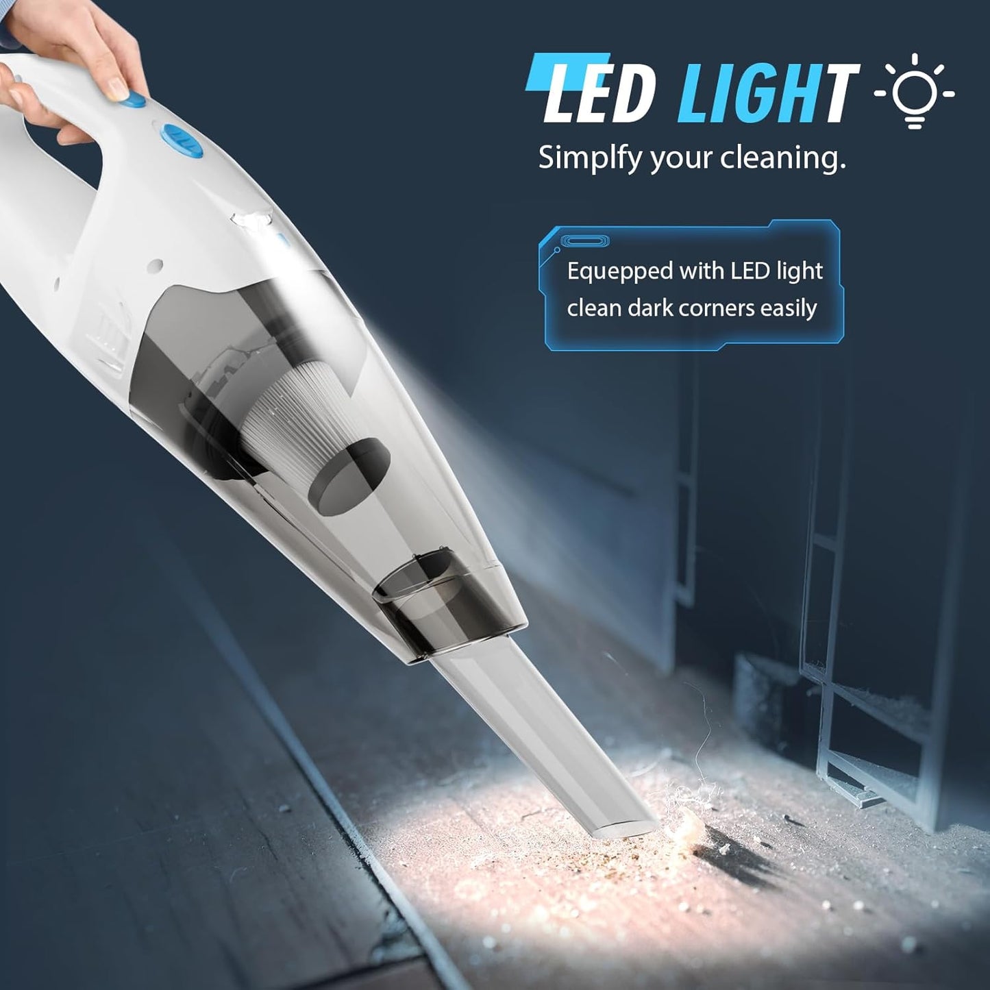Handheld Vacuum Cordless,Car Hand Cordless Rechargeable,Powerful Suction Hand Held Vacuum with LED Light/Multi Accessories,1.6lbs Car Mini Portable Vacuum Cleaner for Home Office Pet
