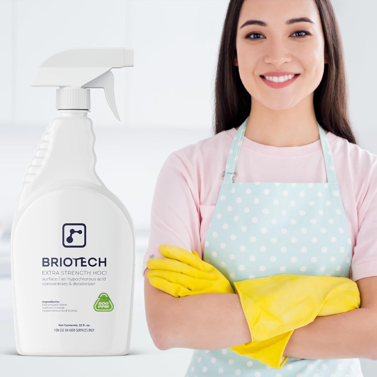 BRIOTECH Extra Strength HOCl Cleaner, 500 PPM Hypochlorous Acid Concentrate, ULV Foggers & Humidifiers, Professional Deodorizer for Dental, Offices, Schools, Homes, Peroxide Free, 32 fl oz (2 Pack)