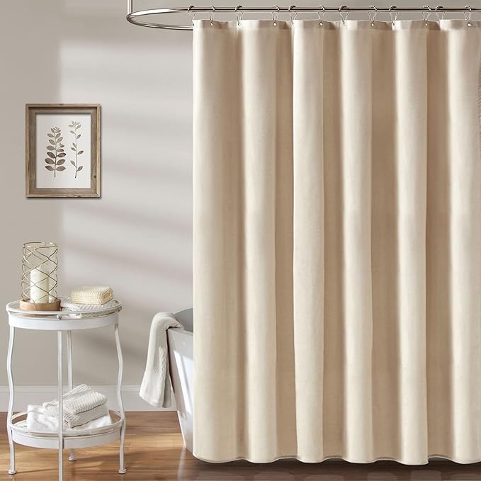 BTTN Long Fabric Shower Curtain, 78 Inch Linen Textured Heavy Duty Polyester Cloth Shower Curtain Set with 12 Plastic Hooks, Hotel Luxury Waterproof Shower Curtains for Bathroom - 72"x78", Beige/Cream