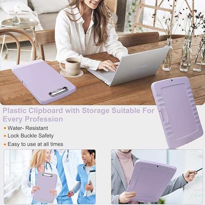 SFLHHDM Purple Clipboard, Clip Board 8.5x11, Teacher Clipboards with Storage, Plastic Clipboard with Pen Holder, Clipboards Storage for Women Teachers Work, School & Office Supplies