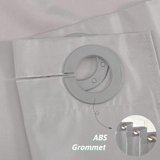 Furlinic No Hook Extra Wide Shower Curtain,Polyester Fabric Shower Curtain Liner with 14 Plastic Split Grommets,Hotel Style Machine Washable & Waterproof Curtains for Bathroom,Light Grey 108x72 Inch