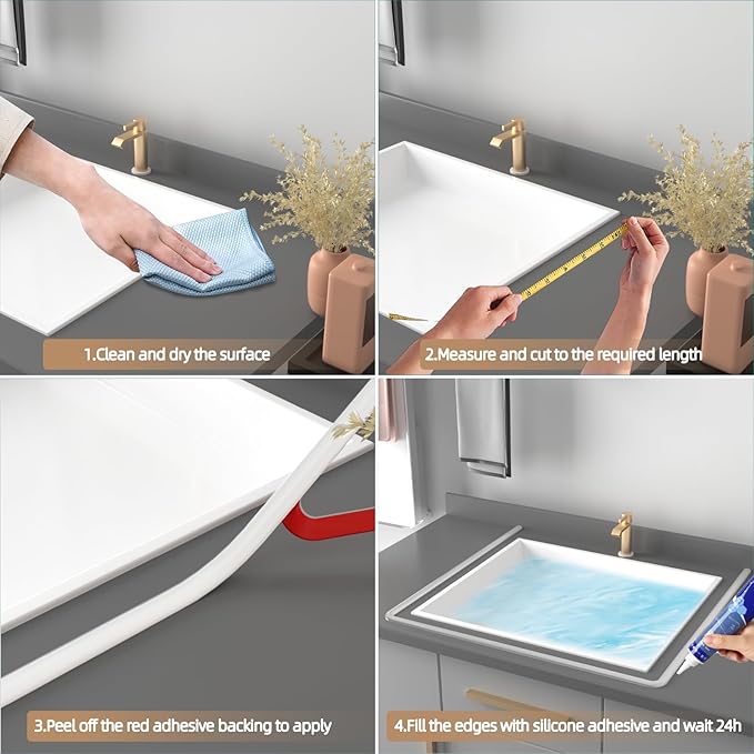 78” Black Shower Threshold Water Dam Stopper for Dry and Wet Separation,Self Adhesive Collapsible Walk in Shower Splash Guard Seal Strip, Silicone Sink Edge Water Barrrier for Bathroom and Kitchen