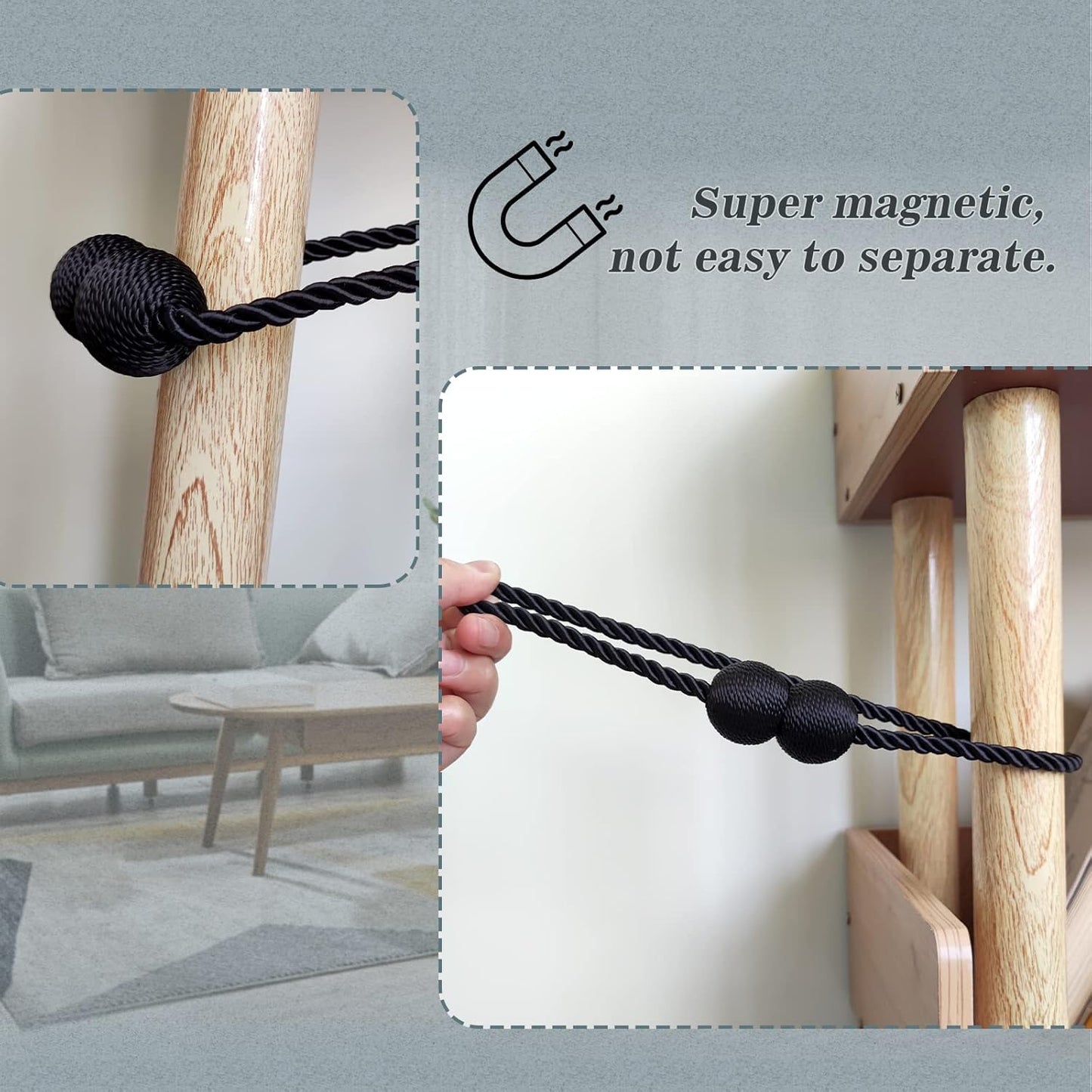 Hion Magnetic Curtain Tiebacks Black 6 Pack, Curtain Tiebacks Buckles Holdbacks Holders Hooks Clip for Home Bedroom Office Decorative Thick or Thin Curtain
