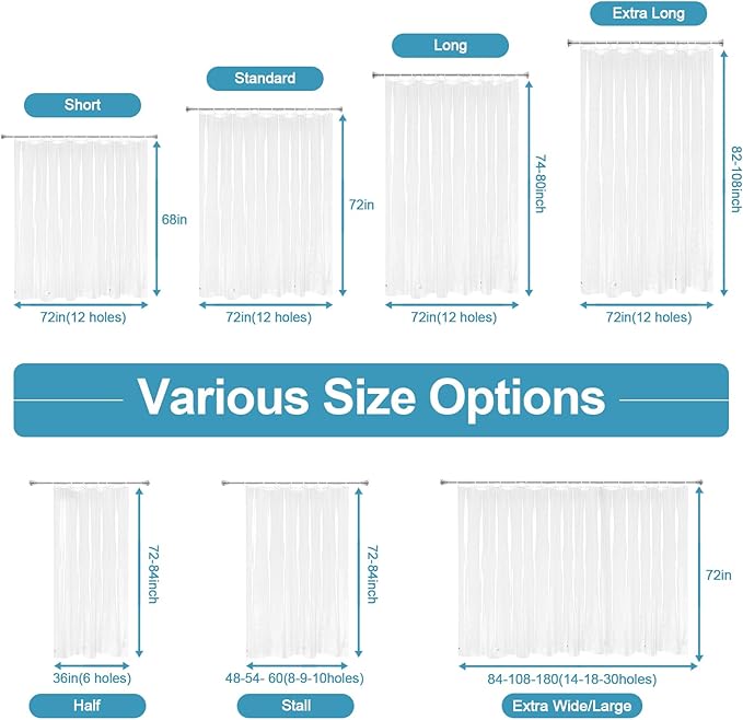 EurCross Small Extra Long Clear Shower Curtain Liner 60 inch Wide by 84 inches Length with 5 Magnet Weights and Hooks, 9G Premium PEVA See Through Small Plastic Shower Curtain 60x84
