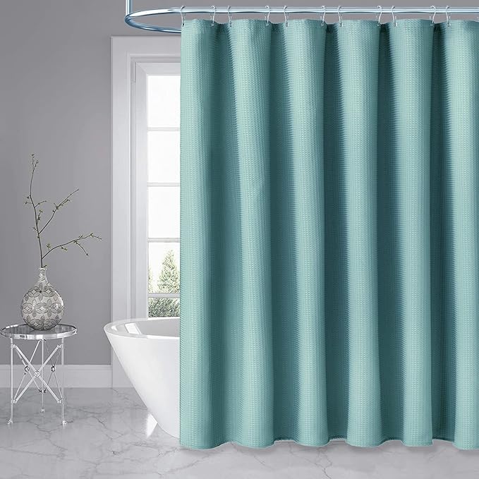 Dynamene Extra Wide Shower Curtain-108 Inch Wide Waffle Weave Weighted Thick Cloth Bathroom Shower Curtain, Neutral Heavy Duty Hotel Bath Curtain Set with 18 Plastic Hooks,108x72, Teal/Turquoise