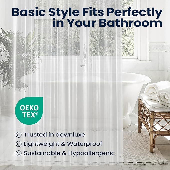 downluxe Set of 2 Clear Shower Curtain Liner, PEVA Lightweight Plastic Shower Liner with 3 Magnets, 72" x 72" Waterproof Bathroom Curtain