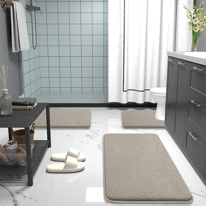 OLANLY Thick Memory Foam Bath Mat Rug 44x24, Extra Soft Absorbent Bathroom Rug, Quick Dry Bath Mats, Non-Slip, Machine Washable Carpet for Bathroom, Tub and Shower, Home Decor Accessories, Warm Taupe