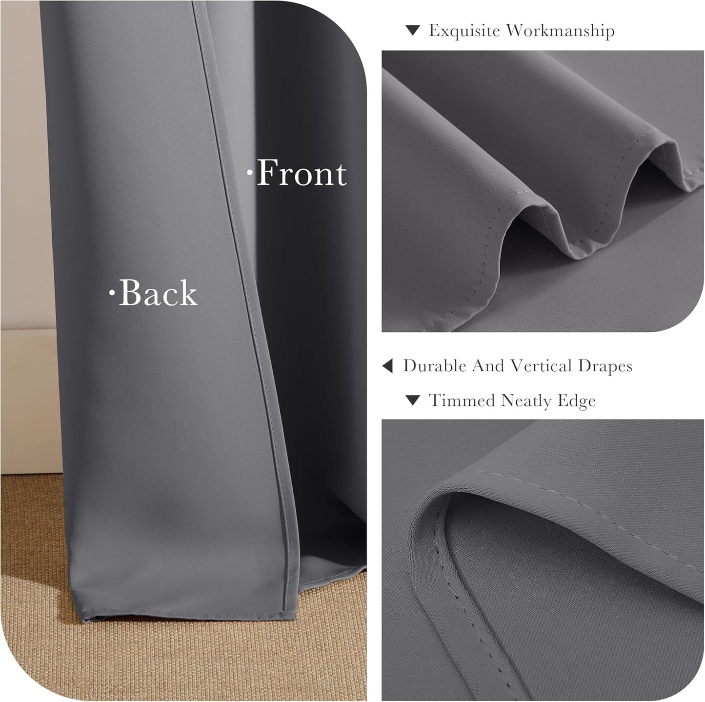 PONY DANCE Kitchen Curtains 24 inch Length - Blackout Camper Curtains for Travel Trailers, Set of 2 Panels Tiers, Short Small Window Drapes for Bathroom & Basement, Ideal for RV Camper, Grey