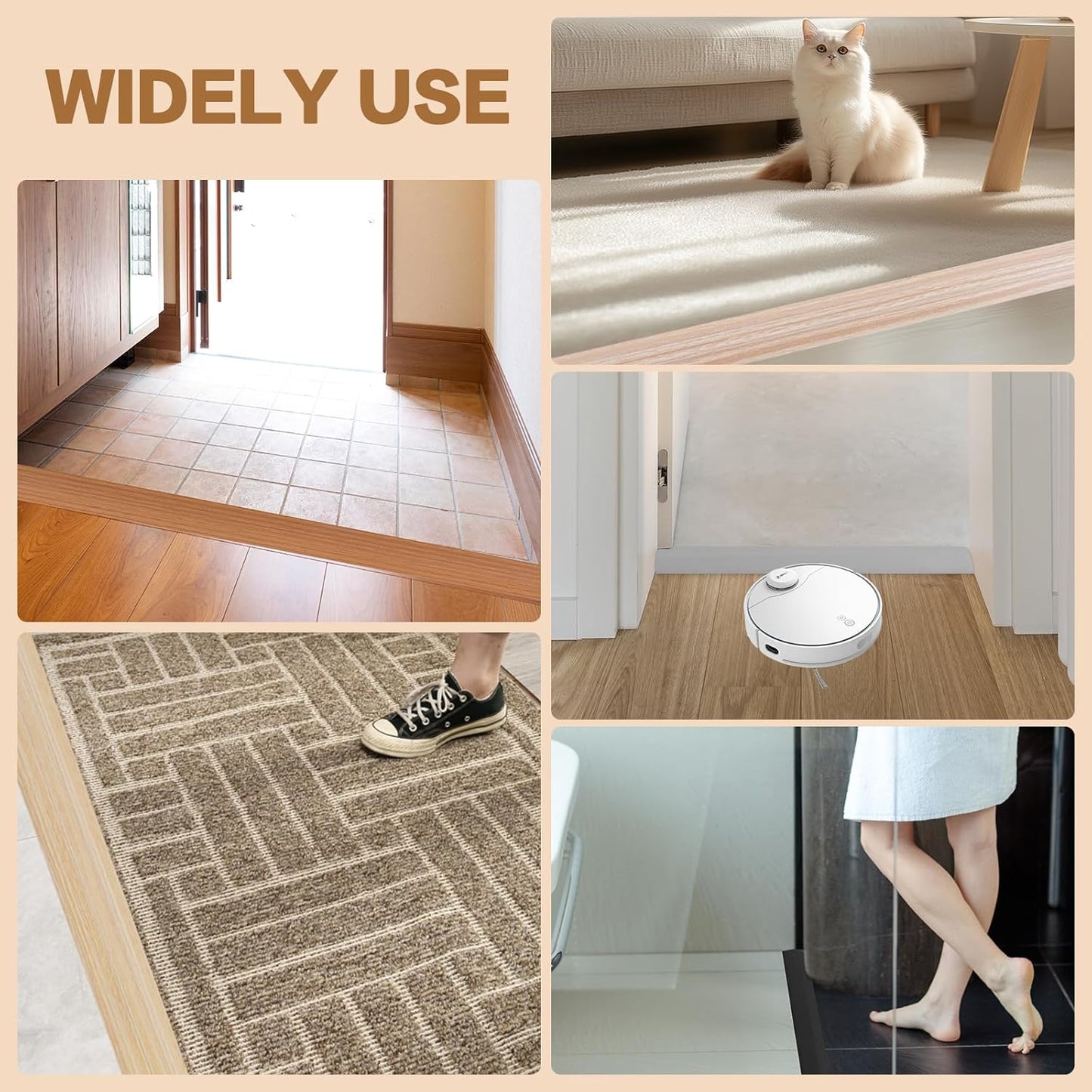 Floor Transition Strip Vinyl Door Threshold Ramp Self Adhesive Carpet Edging Strip Doorway Edge Trim, Overlap Edge Reducer for Laminate Carpet, Floor, Tile (Orange Oak, 3/5" to 4/5", 3.3Ft)