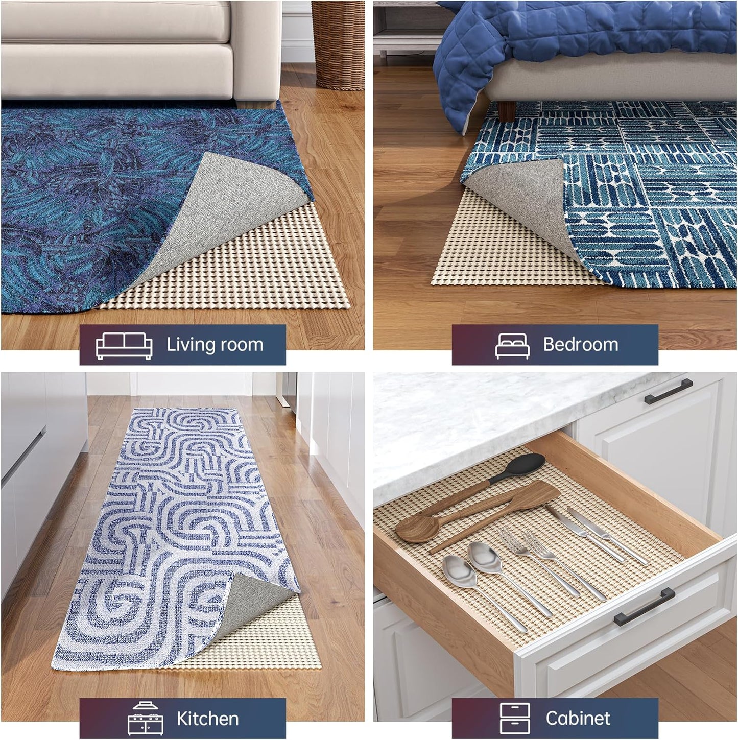Non-Slip Rug Pad Gripper 8x11 Feet, Anti Skid Mat for Under Area Rugs, Keeps Rugs in Position and Safe, Thick Cushioned Carpet Pad for Hardwood Floors Protection
