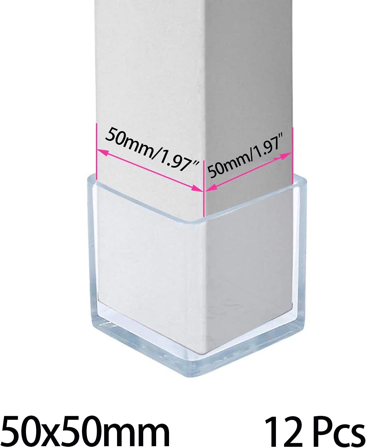 Still Awake 12 Pcs Transparent Square Anti-Slip Rubber Leg Tips Chair Leg Caps Furniture Floor Protectors Chair Table Bar Stool Leg Covers Furniture Leg Cube Feet 1.97 Inch x 1.97 Inch (50 x 50mm)