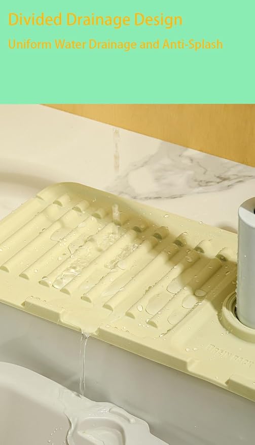 Sink Faucet Absorbing Mat,Kitchen Sink Splash Guard Longer Silicone Sink Faucet Mat,Silicone Sink Faucet Mat for Dish Soap Sponge Holder for Bathroom (Green,17.5x5.5 Inch)