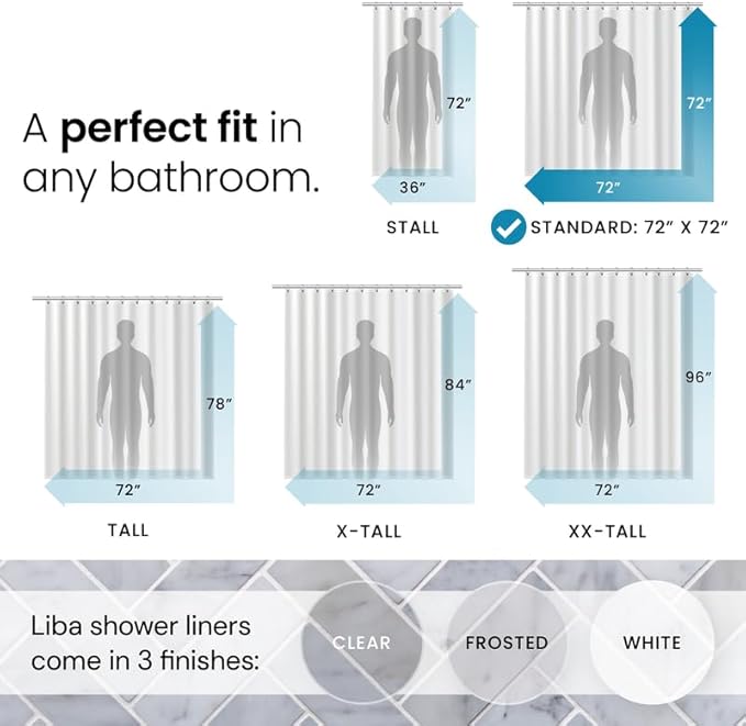 LiBa Waterproof Plastic Shower Curtain - Bathroom Shower Curtain Premium PEVA Non-Toxic with Rust Proof Grommets White 8G Heavy Duty Bathroom Accessories 72x72 - White