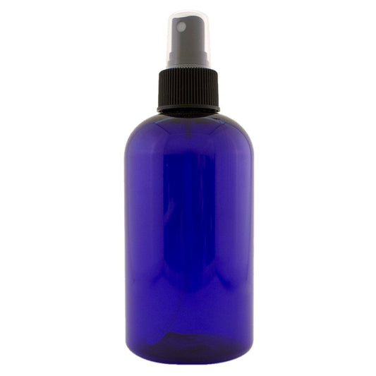 8 fl oz Cobalt Blue Plastic Bottle with Black Spray Cap (24 Pack)