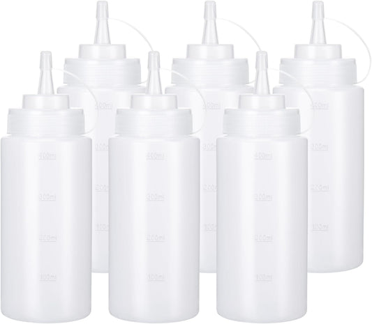 Condiment Squeeze Bottles Ketchup Dispenser, 6 Pack 16oz Squeeze Bottles for Liquids, Plastic Sauce Bottle with Cap Lid, Squirt Bottles for Sauces Liquids BBQ Dressing Pancake Art