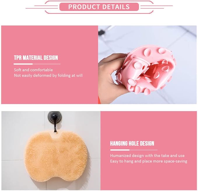 Silicone Shower Foot Scrubber Mat, Upgraded Wall Mounted Slip Suction Cups Foot Scrubber Cleaner, 2025 New Foot Back Cleaning Pad Back Washer Back Exfoliating Bath Wash Pad (Pink)
