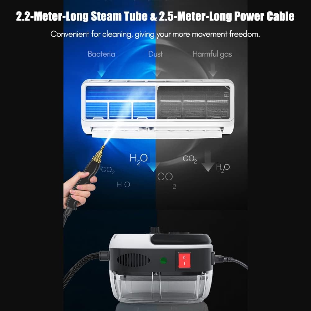 2500W Portable Handheld Steam Cleaner, High Temperature Pressurized Steam Cleaning Machine with Brush Heads for Kitchen Furniture Bathroom Car, US Plug 110V (Red)