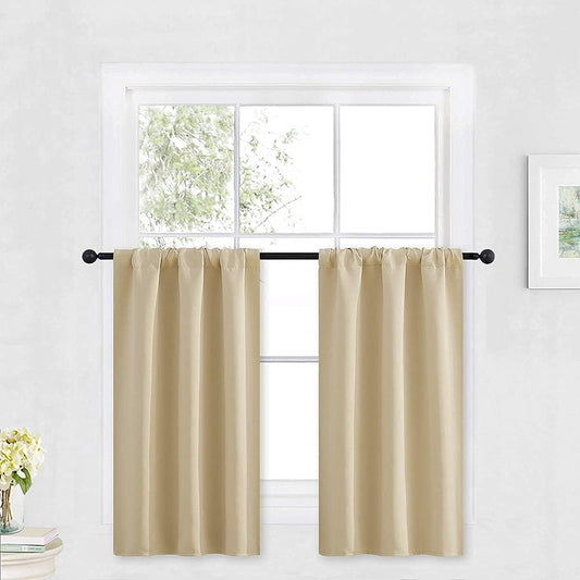 RYB HOME Half Window Curtains - Thermal Insulated Blackout Curtain Tiers Set for Kids Nursery Kitchen Dining Bedroom Bathroom Laundry, 29 inch Wide x 36 inch Long, Biscotti Beige, 1 Pair