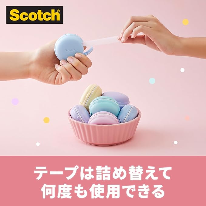 3M MCR-AP Scotch Mending Tape, Macaron Type, Dispenser, Assorted Pack, 5 Colors x 1 Each