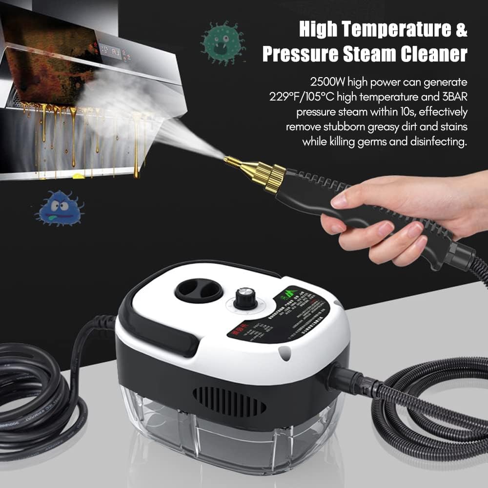 2500W Portable Handheld Steam Cleaner, High Temperature Pressurized Steam Cleaning Machine with Brush Heads for Kitchen Furniture Bathroom Car, US Plug 110V (Red)