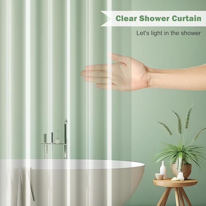 UFRIDAY Stall Clear Shower Curtain Liner 48 x 72 inches,Heavy Duty Liner Waterproof Transparent Shower Curtain for Bathroom PEVA with 3 Magnets Bottom