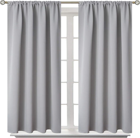 BGment Light Grey Blackout Curtains 48 Inch Length for Bedroom - Short Thermal Insulated Window Drapes with Rod Pocket Room Darkening Privacy for Kitchen Living Room, 42 x 48 Inch, 2 Panels