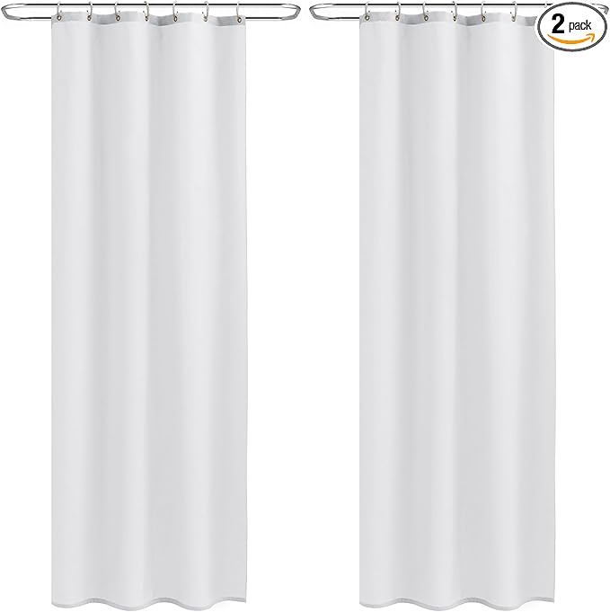 Nasitos Shower Curtain Liners 2 Pack - W36 x H72 - Washable & Water Resistant Fabric Bath Shower Liners for Narrow Stall, Stand Up Shower Stall, RV, Camper (White, 4 Magnets Included)