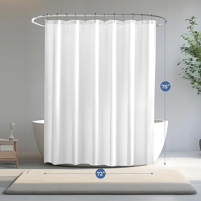 downluxe Waterproof Fabric Shower Curtain Liner, Soft Cloth Shower Liner with 3 Magnets, Machine Washable & Hotel Quality Bathroom Curtain, 72" W x 78" L, White