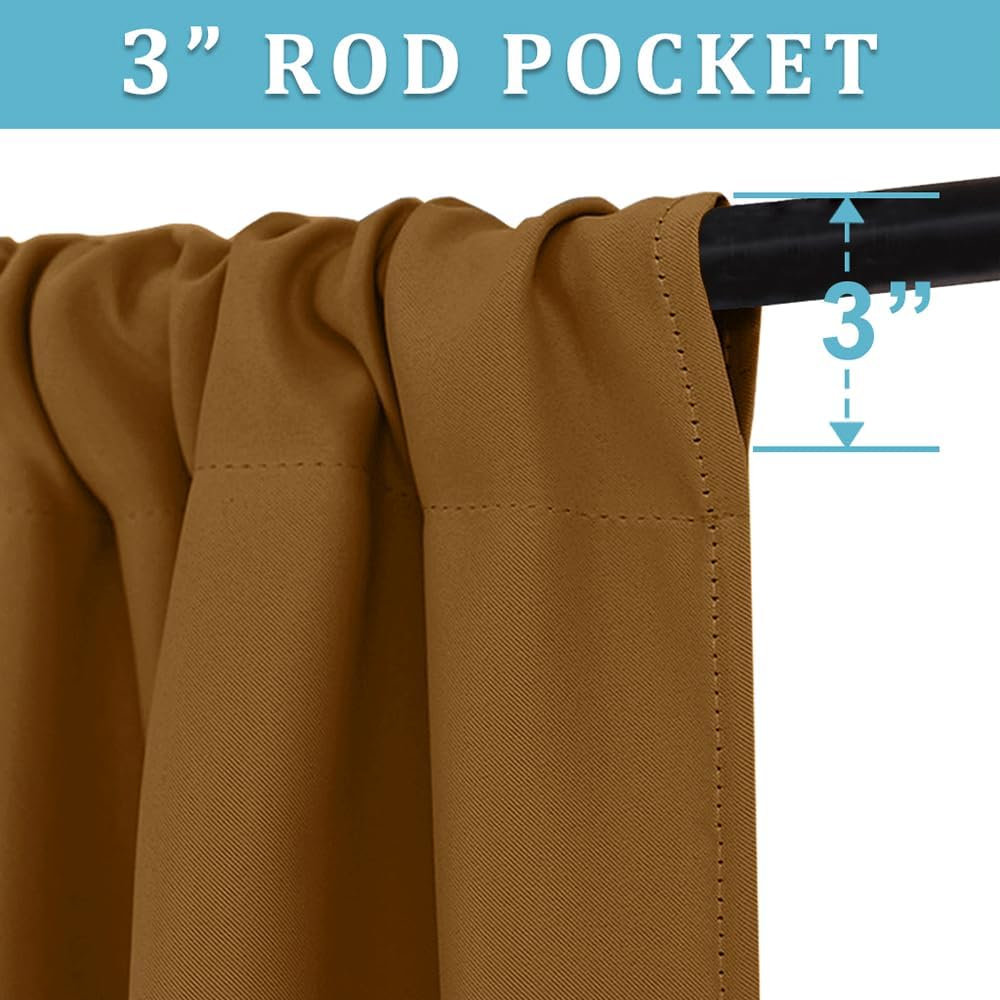 RYB HOME Bedroom Curtains Blackout - Light Block Energy Efficiency Small Window Treatment Drapes for Kitchen Dining Baby Nursery Morden Decor, W 42 x L 54 inch, Gold Brown, 2 Panels