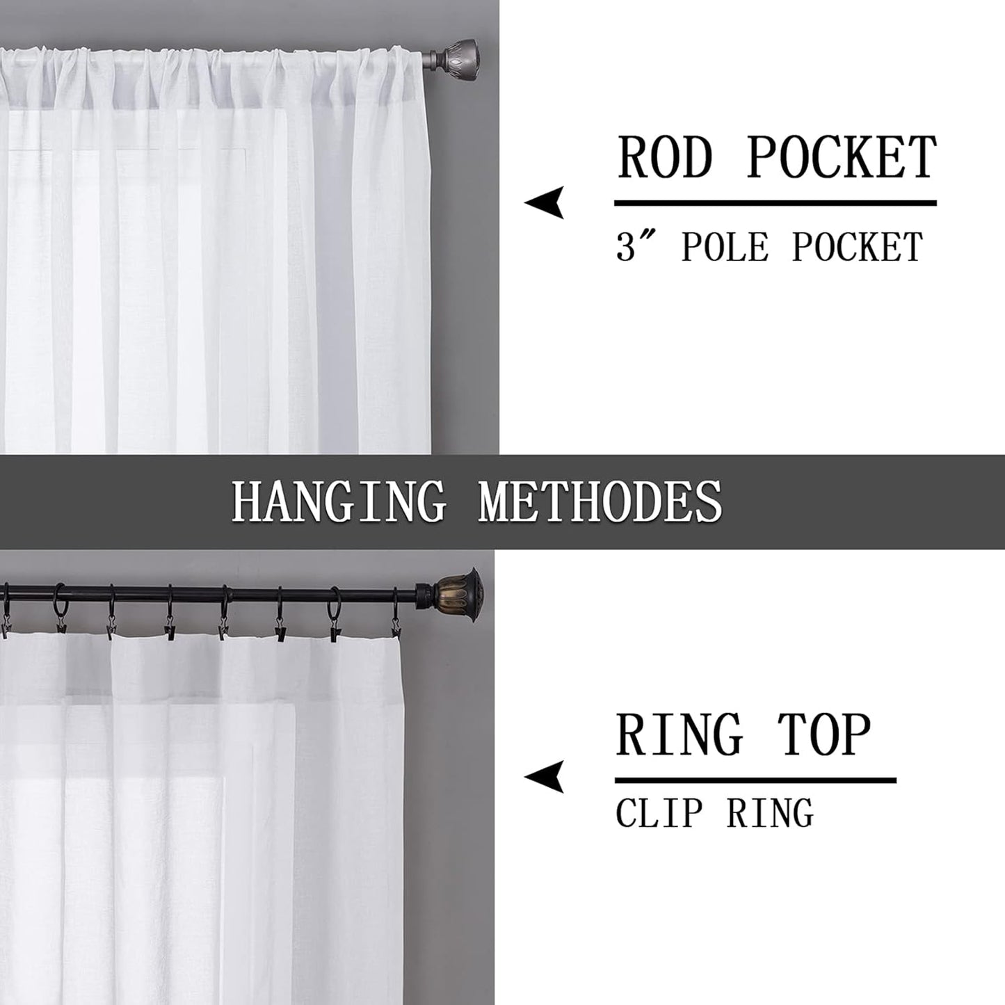 Tollpiz Sheer Tier Curtains Kitchen Linen Textured Half Curtain Sheers Light Filtering Rod Pocket Voile Bathroom Short Curtains for Farmhouse, 25 x 30 inches Long, White, Set of 2 Panels