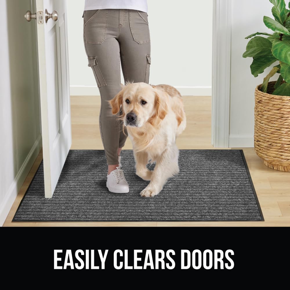 GORILLA GRIP Traffic Guard Door Mat, 2 Pack, Heavy Duty Waterproof Doormat, Commercial Office Space Welcome Mats, Stain and Fade Resistant, Low Profile, Strong Rubber Backing, 29x17, Gray