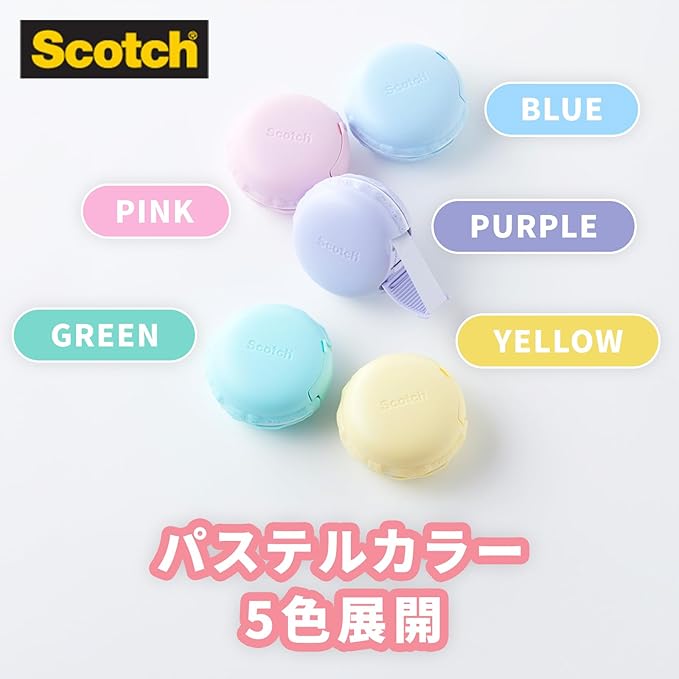 3M MCR-GR Scotch Mending Tape, Macaron Shape, Tape Dispenser, Green, 0.7 in x 98.4 ft (18 mm x 30 m)