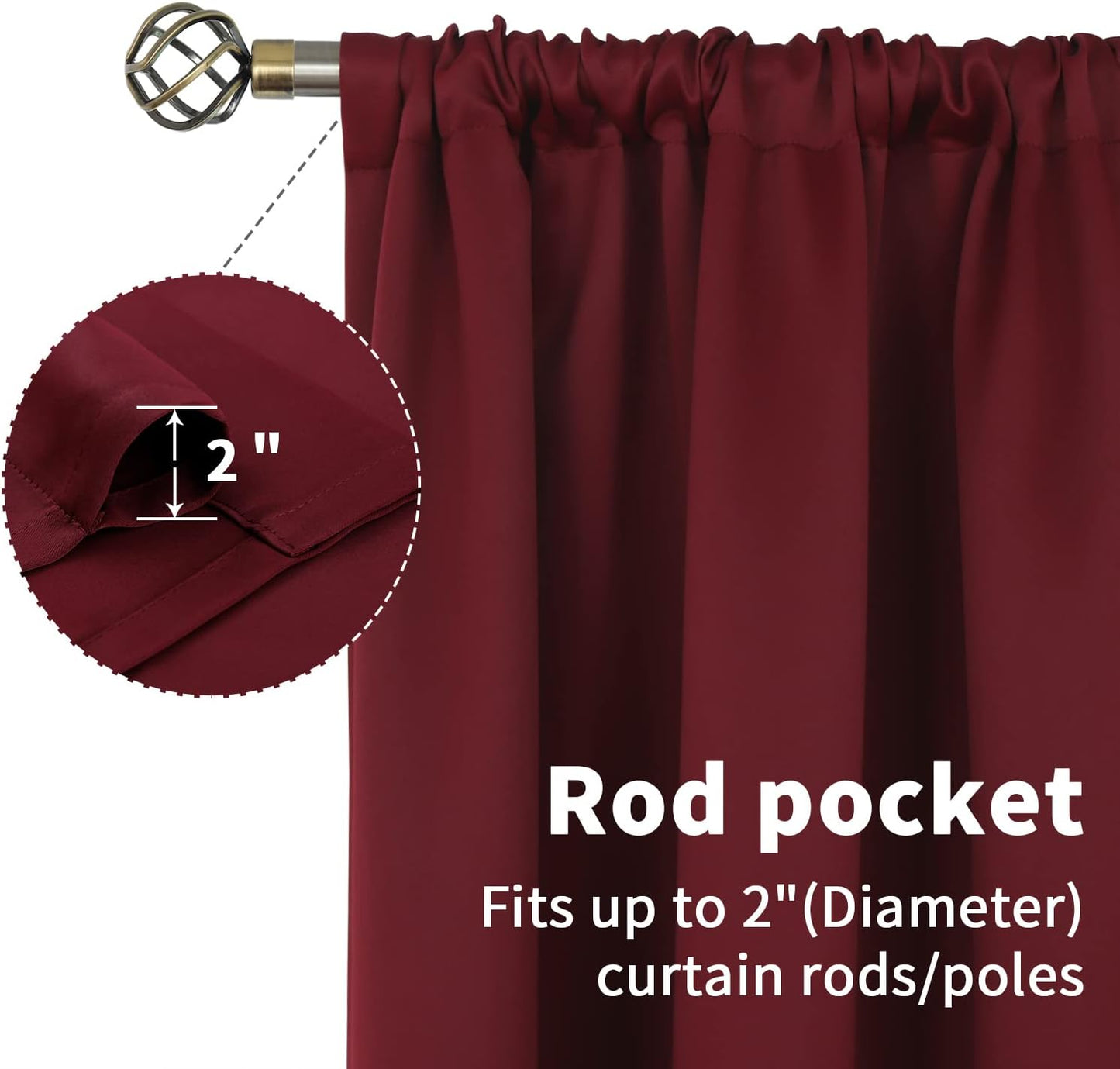 BGment Burgundy Blackout Curtains for Kitchen Cafe Window - Short Window Drapes Thermal Insulated Privacy Blinds for Rv Bathroom, 34 x 45 Inch, 2 Panels