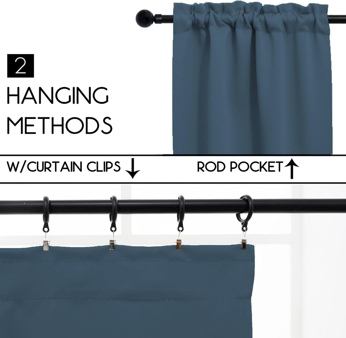 Pickluc Cafe Curtain (Half Window Curtain) 24 Inches Length, Rod Pocket Kitchen Curtain, Short Blackout Curtain for Small Window, 30" Wide and 30" Long, 2 Panels, Stone Blue