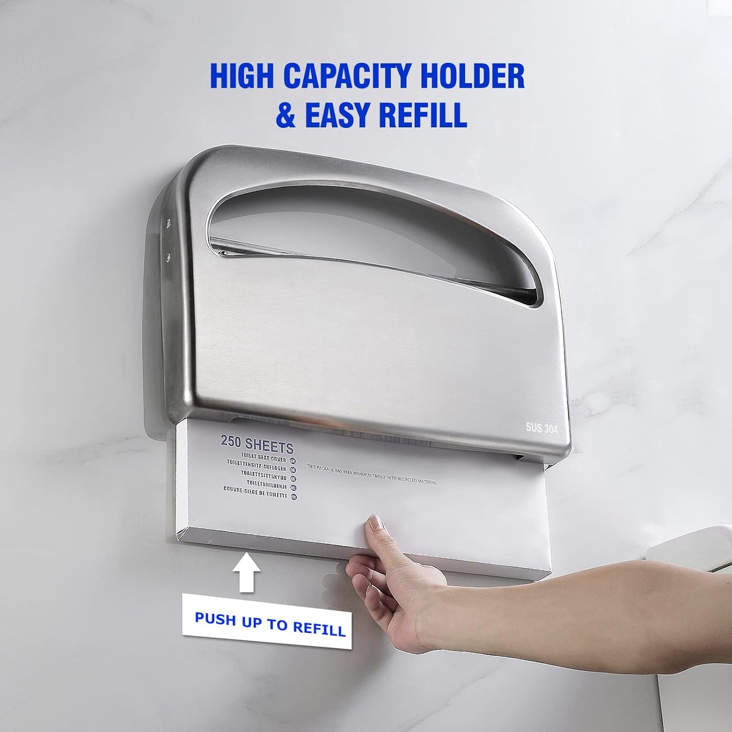 Toilet Seat Cover Dispenser Wall Mount Commercial, Half Fold Toilet Seat Cover Dispenser, 304 Stainless Steel, 16-Inch