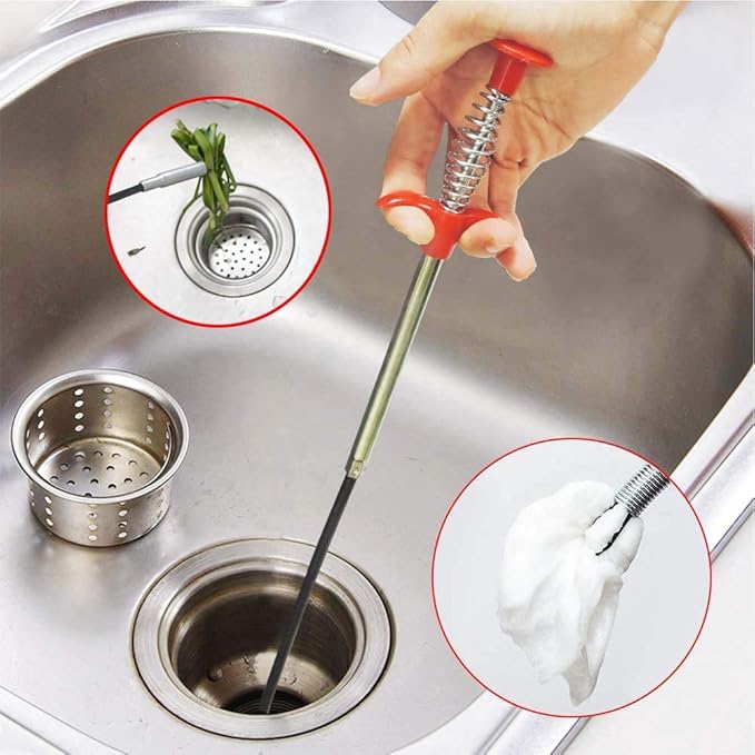 Drain Snake Drain Clog Remover Flexible Grabberable Pick Up Cleaning Tool Reacher Claw Stick, Drain Auger Grab Trash Hairs from Drain,Sink,Bathroom Tub Toilet Hose (79 Inch Drain Snake Tool)
