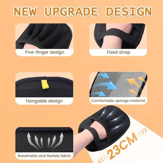 4pcs Pet Hair Removal Gloves 2025 Newly Upgraded Electrostatic Washable & Reusable Five Finger Pet Hair Remover for Dogs & Cats Tool for Clothing, Sofa, Carpet & Car Seat with Silicon Pet Bath Brush