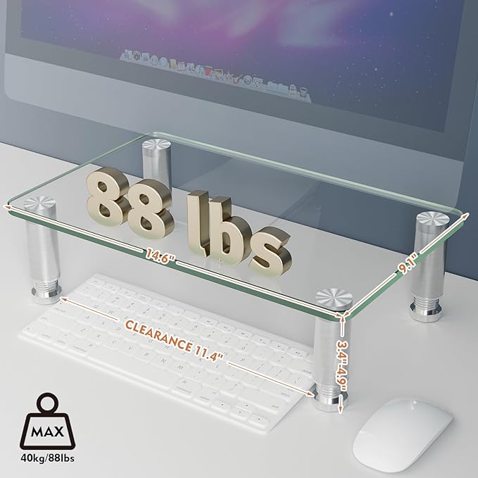 Hemudu Clear Computer Monitor Stand Riser with Height Adjustable Multi Media Desktop Stand for Flat Screen LCD LED, Laptop/Notebook/Xbox One,HD01T-002