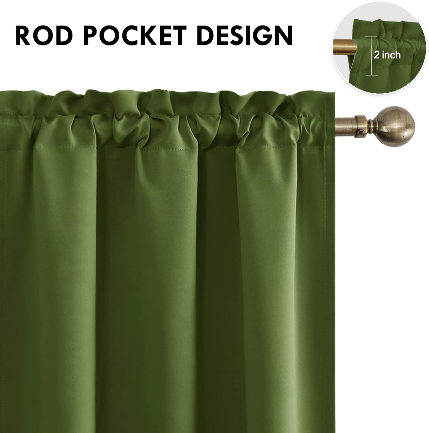 DWCN Olive Green Room Darkening Blackout Curtains - Thermal Insulated Privacy Energy Saving Window Curtain Drapes 42 x 45 inch Length, Set of 2 Bedroom Living Room Curtains