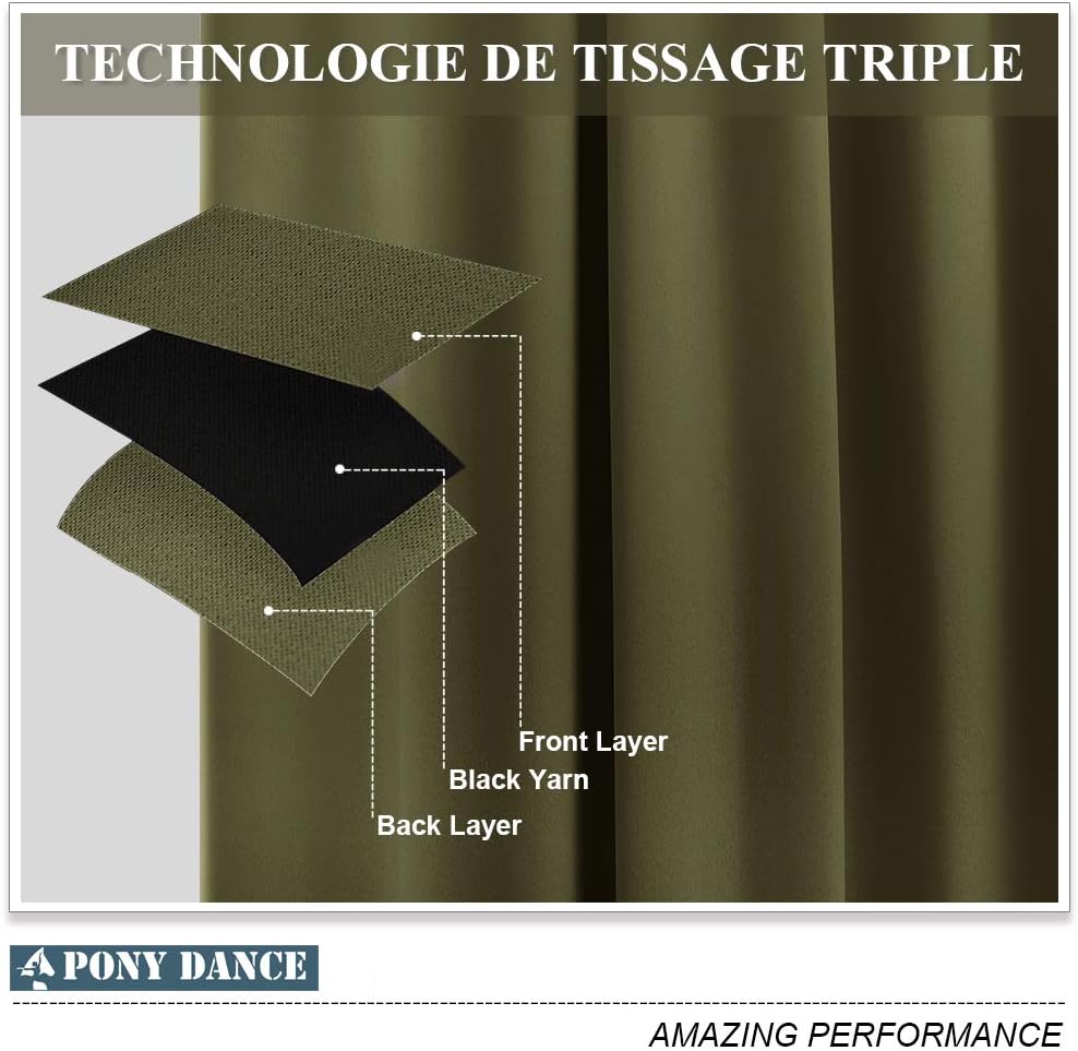 PONY DANCE Home Decoration Panels - Light Block Curtains Elegant Room Darkening Window Coverings Energy Saving Curtains Draperies for Dining Room, Wide 42" by Long 54", Olive Green, 2 Pcs