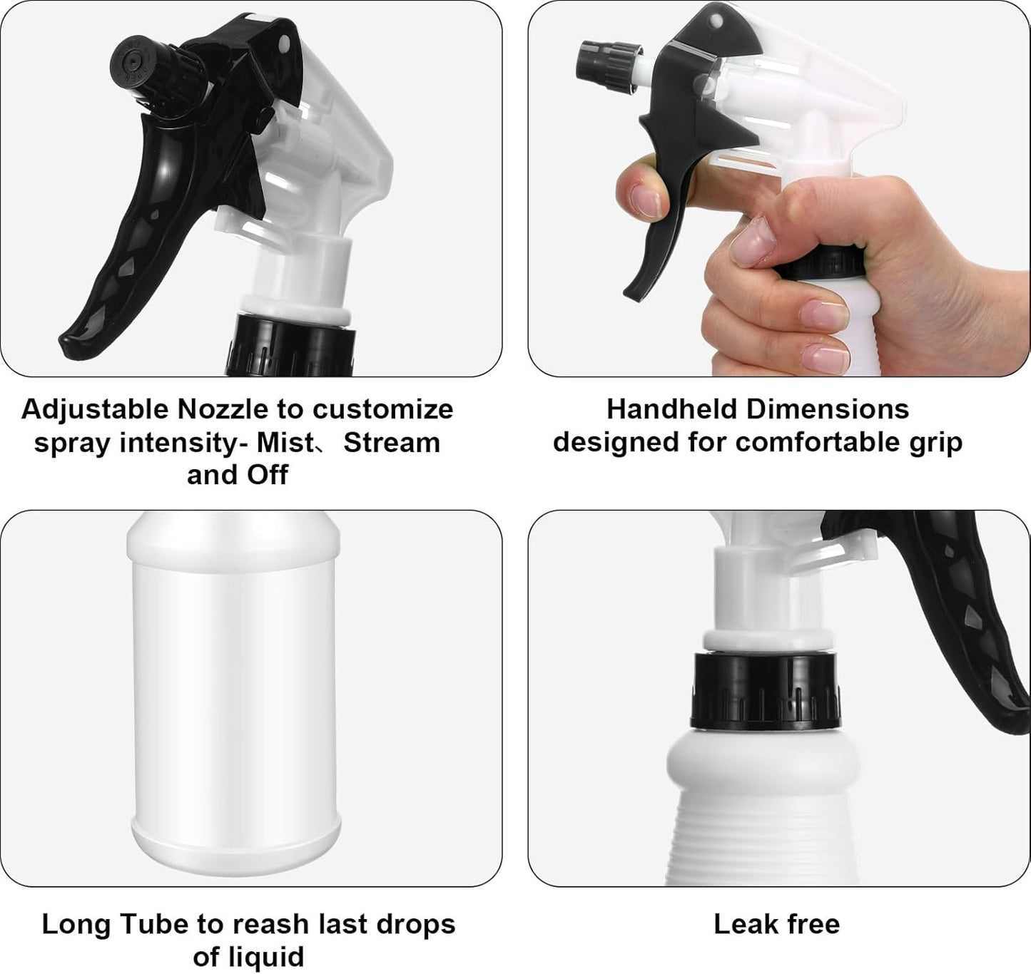 Eccliy 12 Pcs 16 Oz Plastic Spray Bottle, Adjustable Empty Reusable Sprayer for Cleaning, Planting, Water, Bathroom and Kitchen, BBQ, Commercial and Residential(Blue, Black,Original)