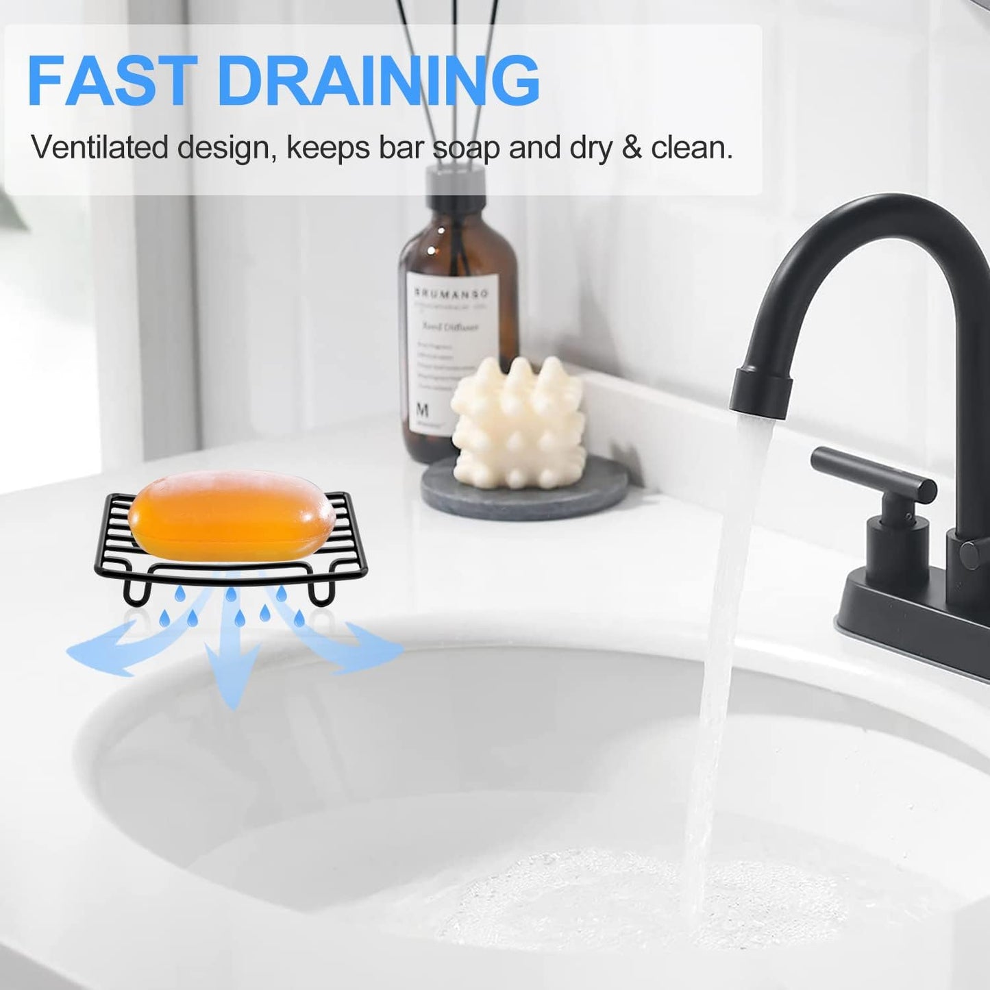 Bar Soap Dish Holder for Shower Bathroom Stainless Steel Rust Proof Self Draining, Black-1 Pack