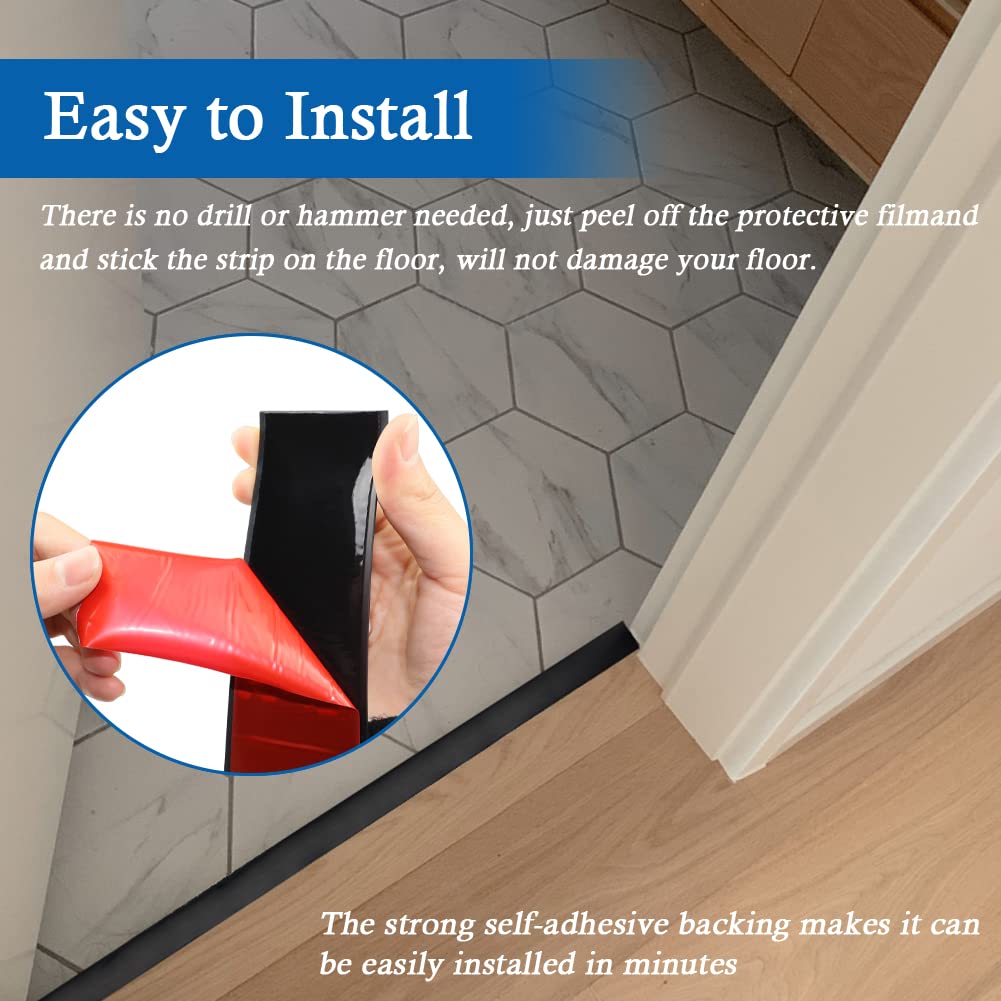 Floor Transition Strip Self Adhesive Floor Cover Strips Laminate 1.57" Wide Vinyl Flat Divider Transitions (4cm, 10Ft, Black)