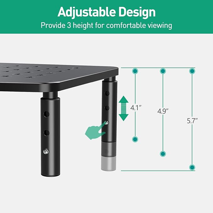 Zimilar 2 Pack Monitor Stands, 3 Height Adjustable Riser for Laptop, Printer, iMac, PC, Premium Metal Stand for 2 Monitors